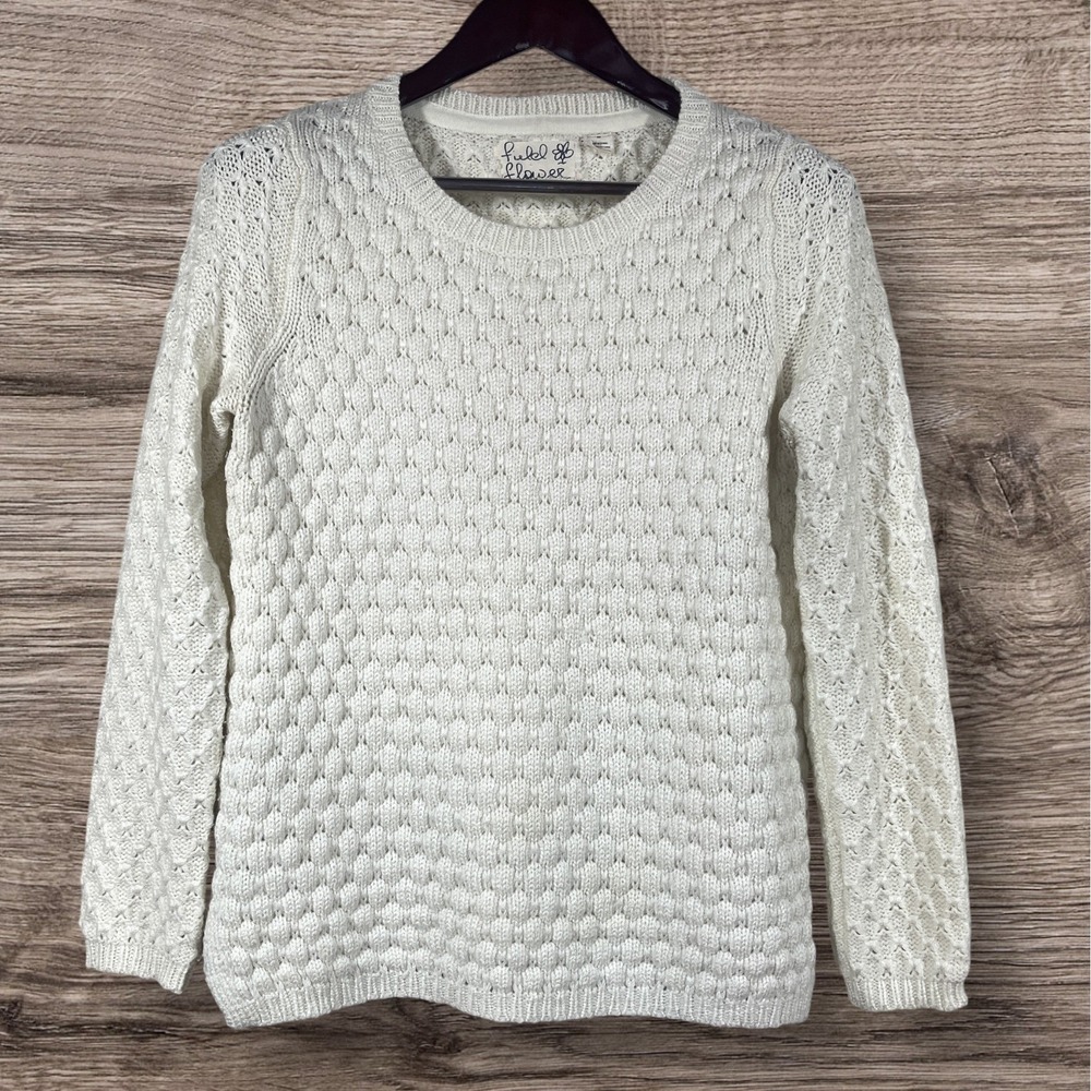 Field Flower Anthropologie Rennes Sweater Womens M Ivory Wool Mohair Blend Knit